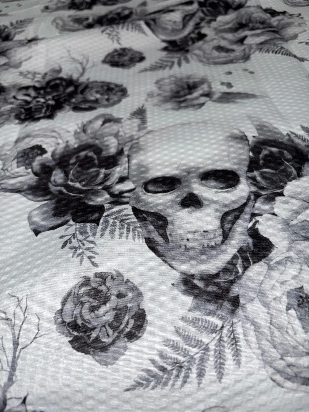 Gothic Skull & Rose Shower Curtain Halloween Black & White Fabric 70x70 Inch